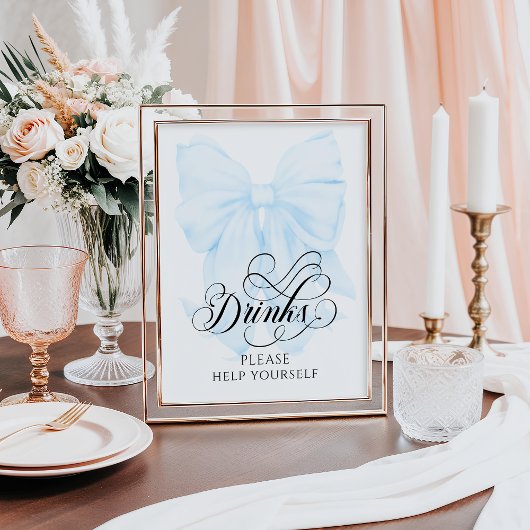 Blue Bow Modern Elegant Baby shower Drinken Poster