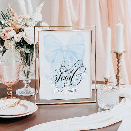 Blue Bow Modern Elegant Baby shower Eten Poster