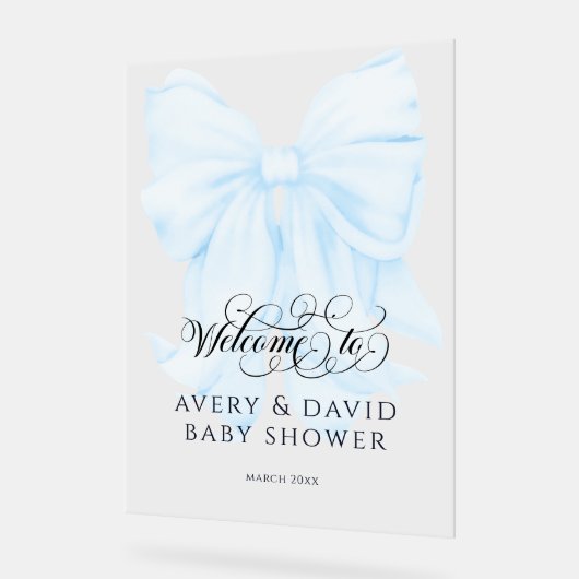 Blue Bow Modern Elegant Boy Baby shower Acryl Bord (Hoek)
