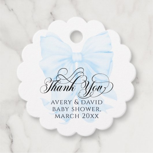 Blue Bow Modern Elegant Boy Baby shower Bedankjes Labels (Voorkant)