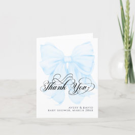 Blue Bow Modern Elegant Boy Baby shower Bedankkaart