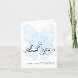 Blue Bow Modern Elegant Boy Baby shower Bedankkaart