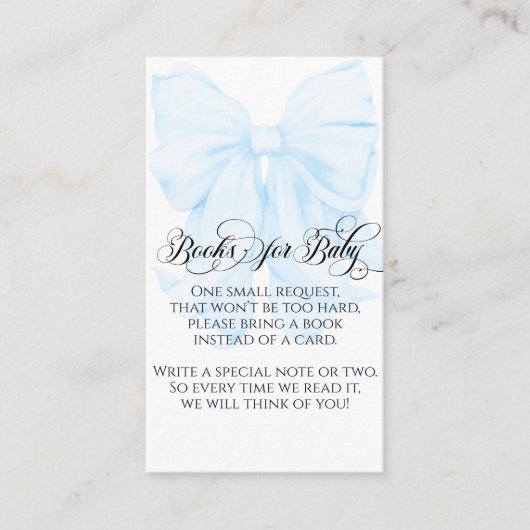 Blue Bow Modern Elegant Boy Baby shower Boeken Informatiekaartje (Voorkant)