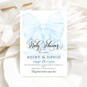 Blue Bow Modern Elegant Boy Baby shower Kaart