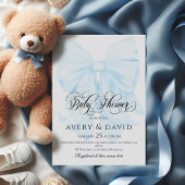 Blue Bow Modern Elegant Boy Baby shower Kaart