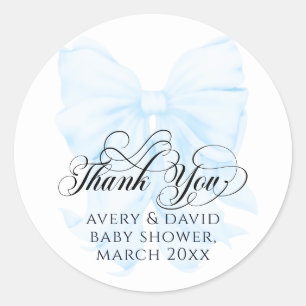 Blue Bow Modern Elegant Boy Baby shower Ronde Sticker