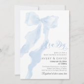 Blue Bow Modern Elegant Het is een Boy Baby shower Kaart (Voorkant)
