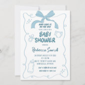 Blue Bow Modern Illustrated Boy Baby shower Kaart (Voorkant)