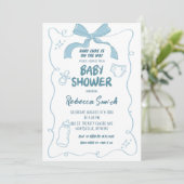Blue Bow Modern Illustrated Boy Baby shower Kaart (Staand voorkant)