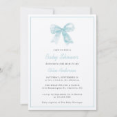 Blue Bow Modern Minimalistisch Jongen Baby shower Kaart (Voorkant)