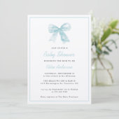 Blue Bow Modern Minimalistisch Jongen Baby shower Kaart (Staand voorkant)
