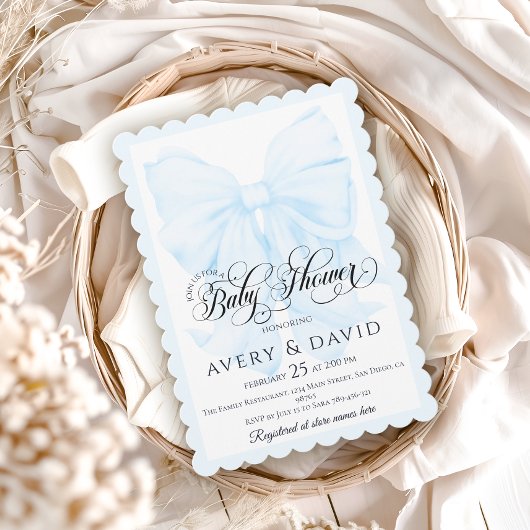 Blue Bow Moderne Elegante Baby Boy Douche Kaart