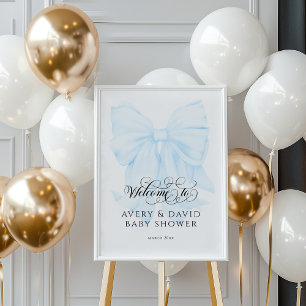 Blue Bow Moderne Elegante Baby Boy Douche Poster