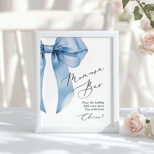 Blue Bow Momosa bar Baby Boy Shower Poster