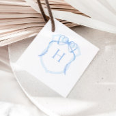 Blue Bow Monogram Crest Baby shower Bedankjes Labels