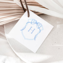 Blue Bow Monogram Crest Baby shower Bedankjes Labels