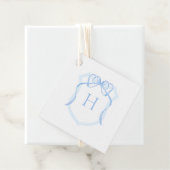 Blue Bow Monogram Crest Baby shower Bedankjes Labels (In situ)