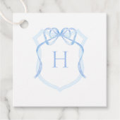 Blue Bow Monogram Crest Baby shower Bedankjes Labels (Voorkant)