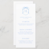 Blue Bow Monogram Crest Baby shower Menu (Voorkant / Achterkant)