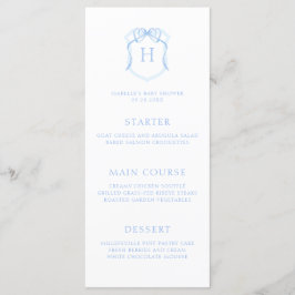 Blue Bow Monogram Crest Baby shower Menu