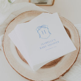 Blue Bow Monogram Crest Baby shower Servet