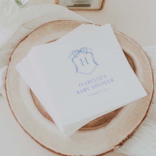 Blue Bow Monogram Crest Baby shower Servet