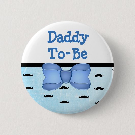 Blue Bow & Mustache papa om Baby shower Button te  (Voorkant)