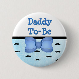 Blue Bow & Mustache papa om Baby shower Button te 