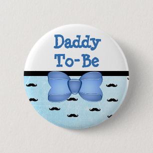 Blue Bow & Mustache papa om Baby shower Button te 