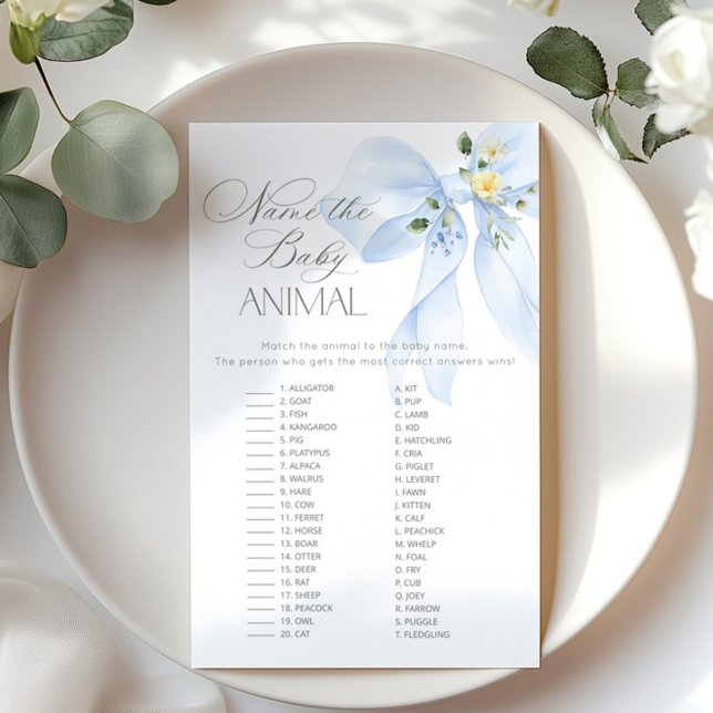 Blue Bow Naam van de baby dier baby shower spel (Creator heeft geüpload)