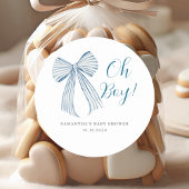 Blue Bow Oh Boy Baby shower Ronde Sticker