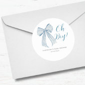 Blue Bow Oh Boy Baby shower Ronde Sticker