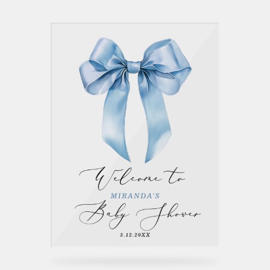 Blue Bow oh Boy Baby shower Welkom Acryl Bord (Voorkant)