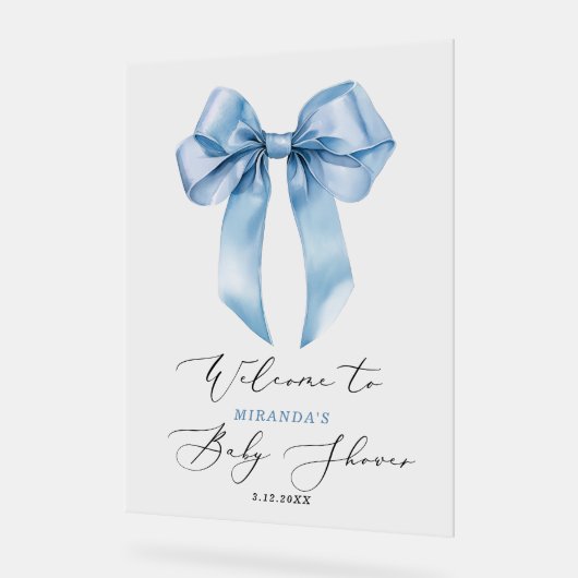 Blue Bow oh Boy Baby shower Welkom Acryl Bord (Hoek)