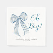 Blue Bow Oh Boy Gepersonaliseerd Baby shower Servet (Voorkant)