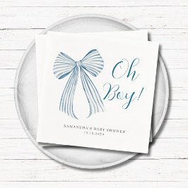 Blue Bow Oh Boy Gepersonaliseerd Baby shower Servet