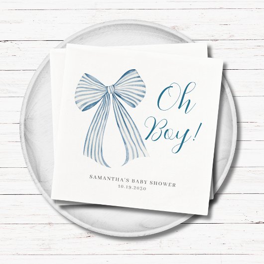 Blue Bow Oh Boy Gepersonaliseerd Baby shower Servet