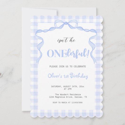 Blue Bow Onederful Boy 1e verjaardag Kaart (Voorkant)