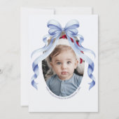 Blue Bow Oval Foto Kerstmis Feestdagenkaart (Voorkant)
