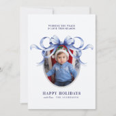 Blue Bow Oval Lijst Prettige feestdagen Feestdagenkaart (Voorkant)