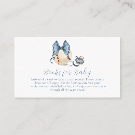 Blue Bow Pacifier Baseball Books For Baby Shower  Informatiekaartje (Voorkant)