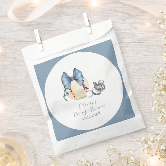 Blue Bow Pacifier Baseball Sport Baby Shower  Bedankzakje (Geknipt)