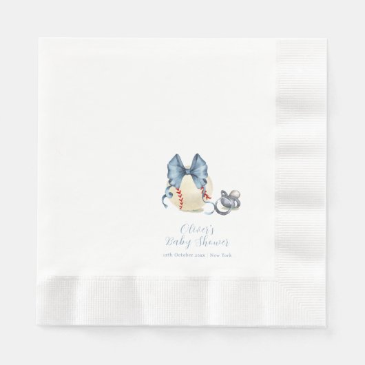 Blue Bow Pacifier Baseball Sport Baby Shower  Servet (Voorkant)