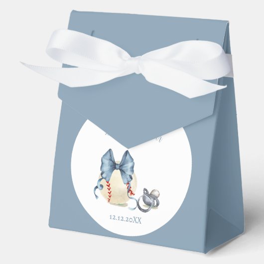 Blue Bow Pacifier Baseball Sport Boy Baby Shower  Bedankdoosjes (Voorkant)