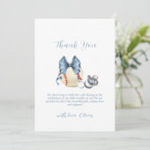 Blue Bow Pacifier Baseball Sport Boy Baby Shower  Bedankkaart (Staand voorkant)