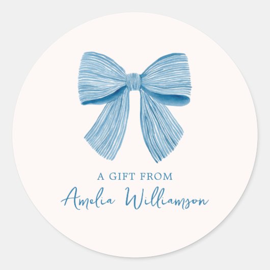 Blue Bow Personalized Classic Preppy A Gift From Ronde Sticker (Voorkant)