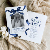 Blue Bow Photo Graduation Party Kaart