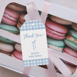Blue bow plaid eenvoudige jongen baby shower cadeaulabel