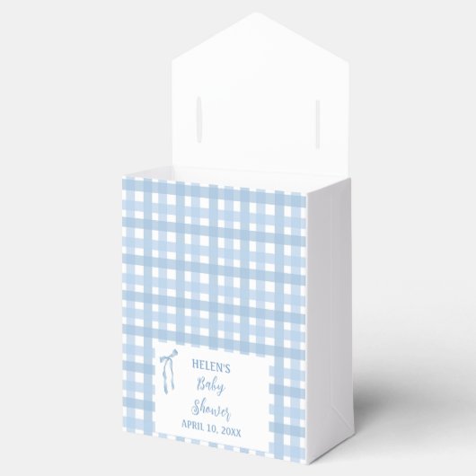 Blue bow plaid eenvoudige jongens baby shower bedankdoosjes (Geopend)