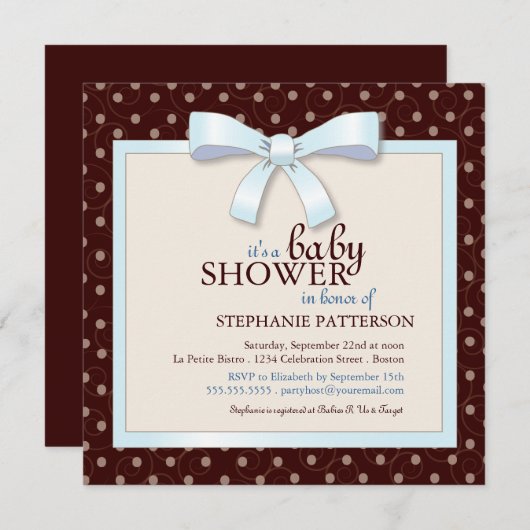 Blue Bow Polka Dot Boy Baby shower Kaart (Voorkant / Achterkant)